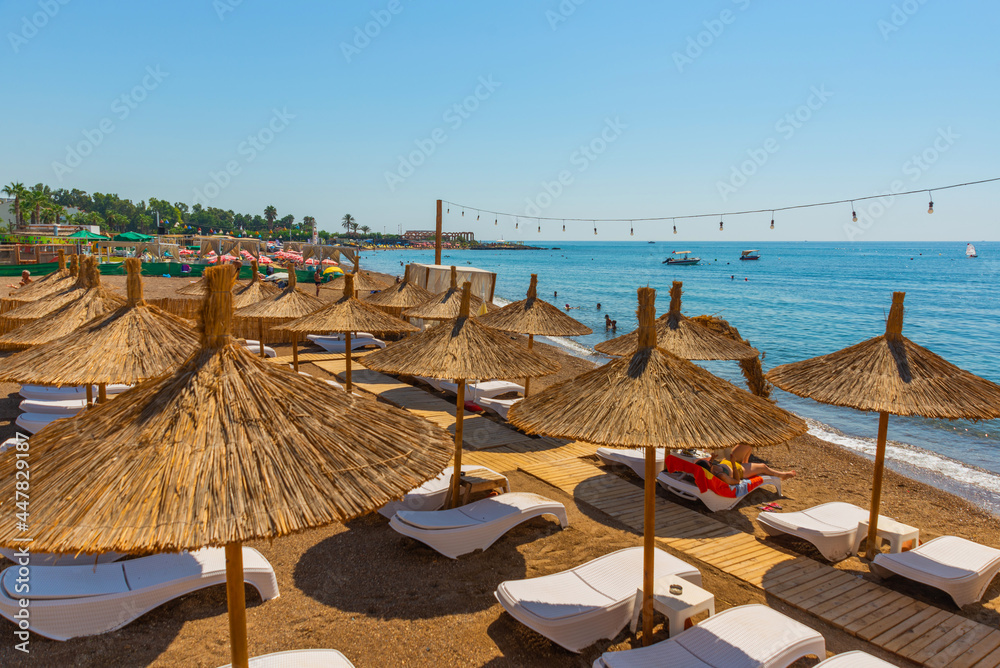 Fototapeta premium ANTALYA, TURKEY: Landscape on Lara beach on the Mediterranean coast in Antalya.