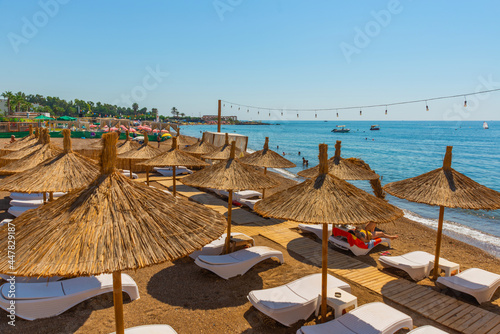 Fototapeta Naklejka Na Ścianę i Meble -  ANTALYA, TURKEY: Landscape on Lara beach on the Mediterranean coast in Antalya.