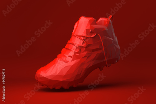 Red shoe floating in red background. minimal concept idea creative. origami style. 3D render.