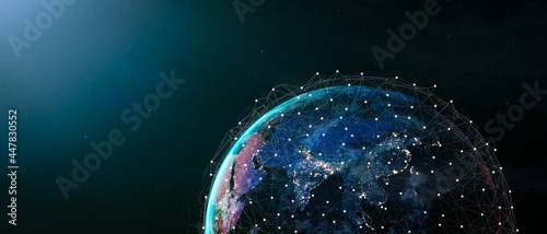 Fototapeta Naklejka Na Ścianę i Meble -  Global connection The best in the world of wireless connections. Best Global Business Internet Ideas from Artificial Intelligence Concept. Map of the planet. Elements of this image furnished by NASA.