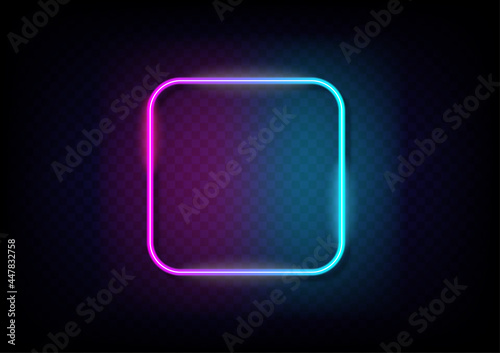 Neon circle framer. Pink to blue gradient isolated on transperency with shadow background vector. Geometric glow outline . Neon line in graphic style panel.
