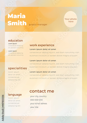 simple flat cv resume work template gradient colorful yellow