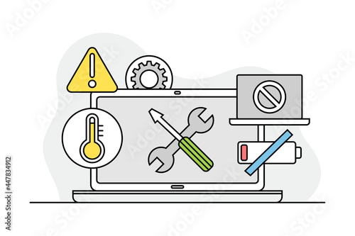 Laptop Monitor with Setting as Programmed Machine for Operation Vector Illustration
