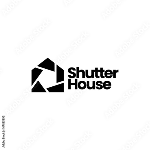 shutter house home photo camera lens logo vector icon illustration