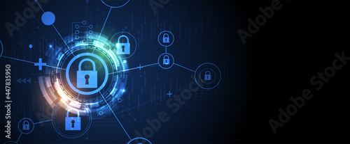 internet digital security technology concept for business background. Lock on circuit board