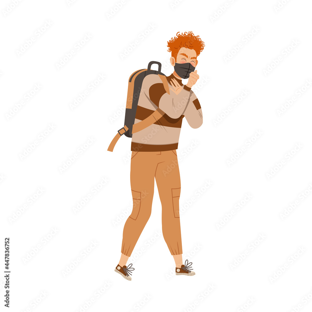Man Wearing Disposable Face Mask as Protection Against Air Toxic Pollution Vector Illustration