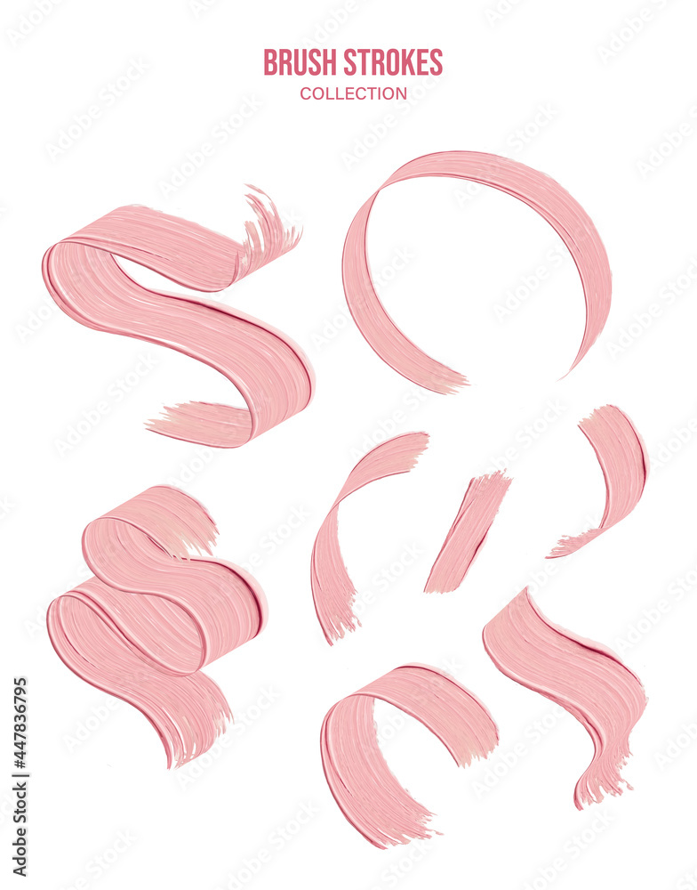 Set of realistic textured artistic brush strokes, traces of watercolor, acrylic, oil paint pink. Soft pastel colors. 8 elements. Swatch cosmetics Set of realistic textured artistic brush strokes, traces of watercolor, acrylic, oil paint pink. Soft pastel colors. 8 elements. Swatch cosmetics