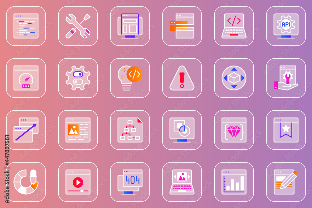 Web development glassmorphic icons set. Pack outline pictograms of settings, code, speed, computer, seo optimization, programming, interface, multimedia, software and other. Vector line glass symbols Web development glassmorphic icons set. Pack outline pictograms of settings, code, speed, computer, seo optimization, programming, interface, multimedia, software and other. Vector line glass symbols