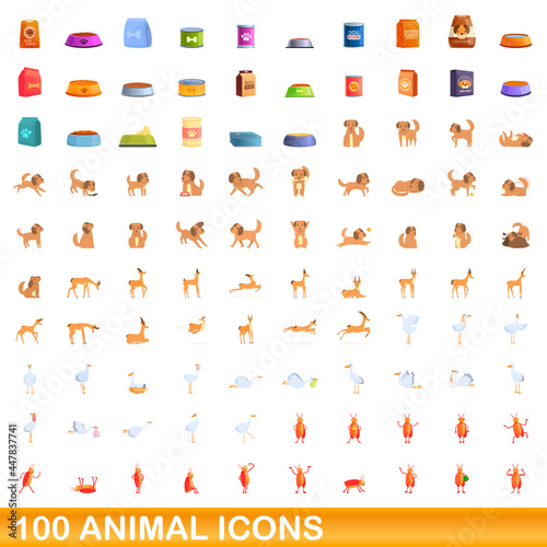 Fototapeta Naklejka Na Ścianę i Meble -  100 animal icons set. Cartoon illustration of 100 animal icons vector set isolated on white background