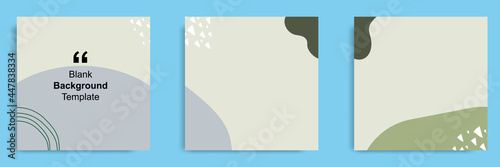 Set of abstract organic background in square shape for multipurpose usage, social media feed banner, note, book, journal cover template layout in green brown color.