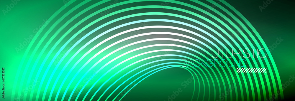 Obraz premium Dark abstract background with glowing neon circles. Trendy layout template for business or technology presentation, internet poster or web brochure cover, wallpaper