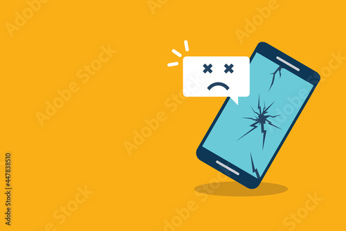Broken smartphone with sad smile. Broken phone service, recovery and repair concept.	