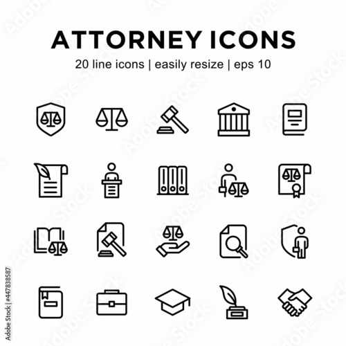 icon set related to attorney and law
