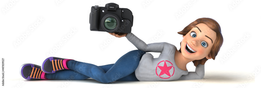 Fun 3D illustration of a cartoon teenage girl