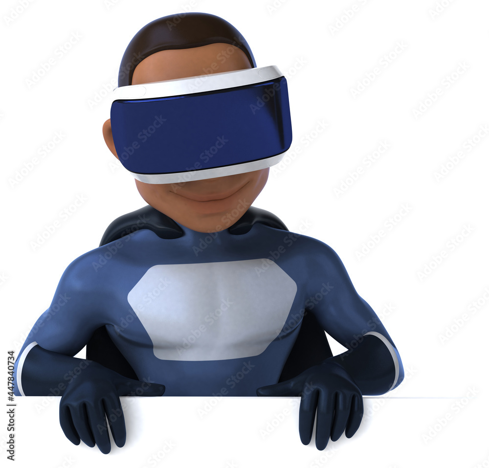 Fun 3D Illustration of a superhero with a VR Helmet Fun 3D Illustration of a superhero with a VR Helmet