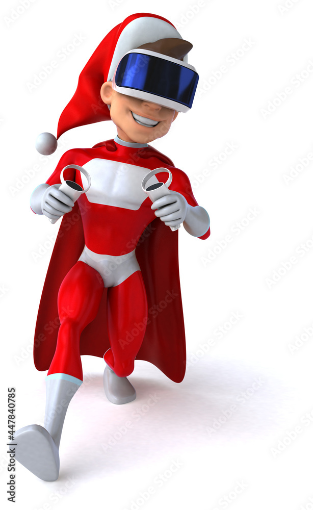 Fun 3D Illustration of a super Santa Claus with a VR Helmet Fun 3D Illustration of a super Santa Claus with a VR Helmet