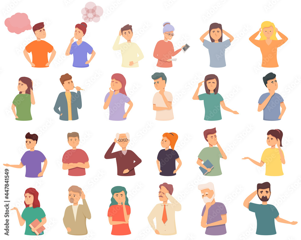 Memory icons set cartoon vector. Brain alzheimer. Disorder care Memory icons set cartoon vector. Brain alzheimer. Disorder care