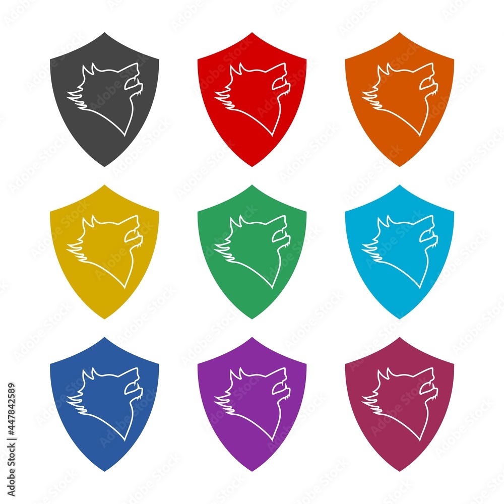 Wolf head and shield logo color set Wolf head and shield logo color set