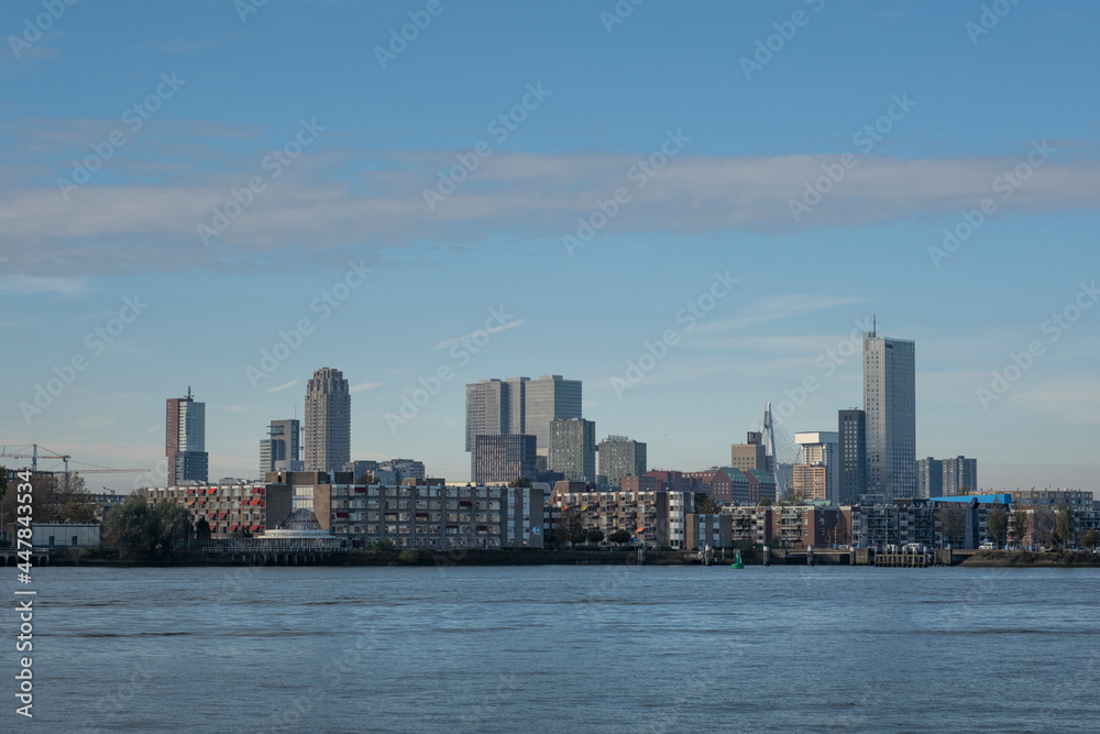 The Netherlands. Skyline of Rotterdam With Erasmus Bridge and Kop van Zuid