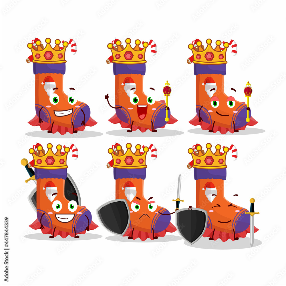 Naklejka premium A Charismatic King christmas socks with gift cartoon character wearing a gold crown