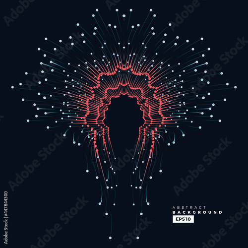 Evolution of data. Vector explosion motion dot lines background. Small particles strive out of center. vector illustration use for quantum technology, digital, science, music, communication.

