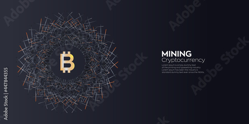  Bitcoin mining creative digital background. Cryptocurrency, Block chain network. In concept of digital currency, 3D render, network.
