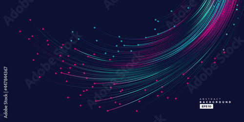 Evolution of data. Vector explosion motion dot lines background. Small particles strive out of center. vector illustration use for quantum technology, digital, science, music, communication.
