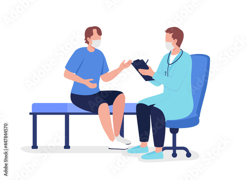 Teen consulting with doctor semi flat color vector characters. Full body people on white. Talking to medical specialist isolated modern cartoon style illustration for graphic design and animation