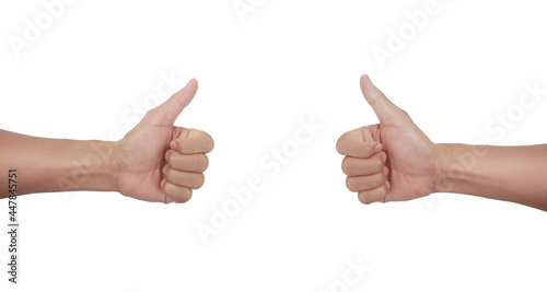 Male hand showing thumbs up sign against