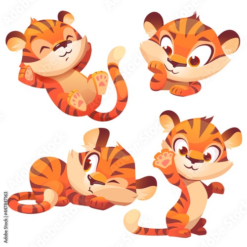 Cute tiger cub cartoon character, funny animal © klyaksun