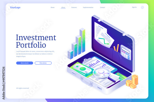 Investment portfolio banner with briefcase