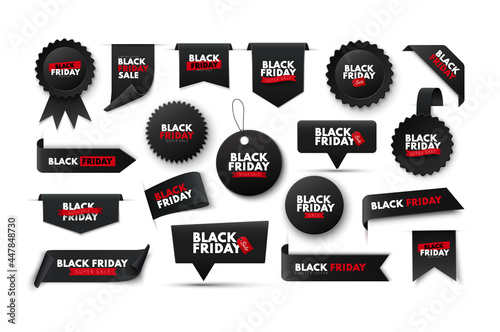 Black Friday sale ribbon banners collection isolated. Vector price tags and labels.
