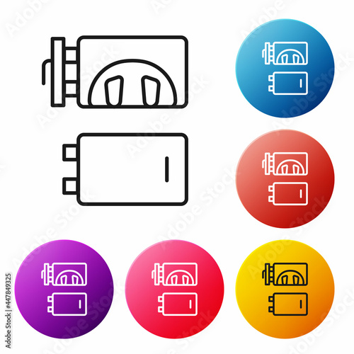 Black line Crematorium icon isolated on white background. Set icons colorful circle buttons. Vector