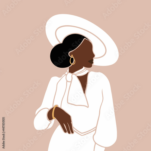 Beautiful Woman illustration in boho art style. Modern fashion background.