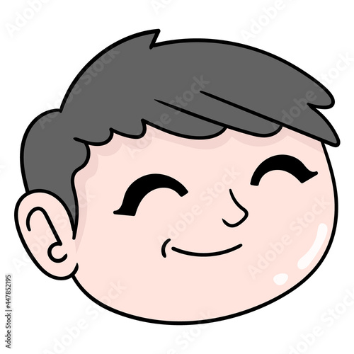 chubby boy head smiling friendly face, doodle icon drawing