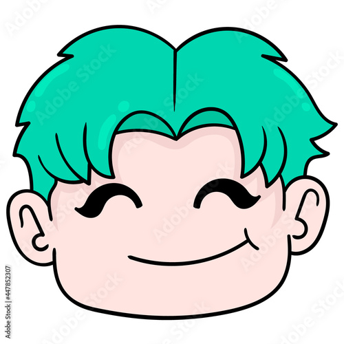 chubby smiling face boy head, doodle icon drawing