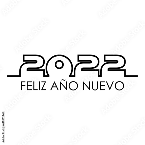 Banner con frase Feliz Año Nuevo 2022 en español con lineas de horizonte en color negro © teracreonte