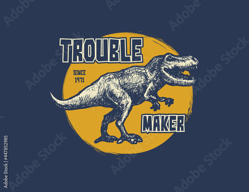Vintage typography t-shirt graphics with trex face, vector illustration.