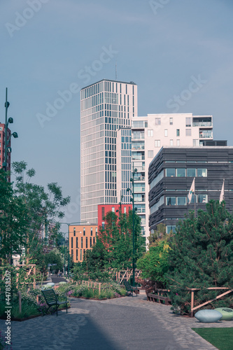 Skyscrapers in downtown Malmö Sweden with an urban park in front © Michael Persson