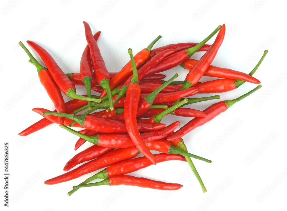 Top view of Chili,pepper isolated on white background