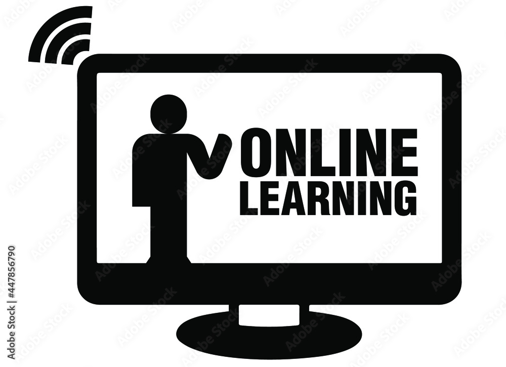 Online learning icon with computer, teacher and wifi. Online learning icon with computer, teacher and wifi.