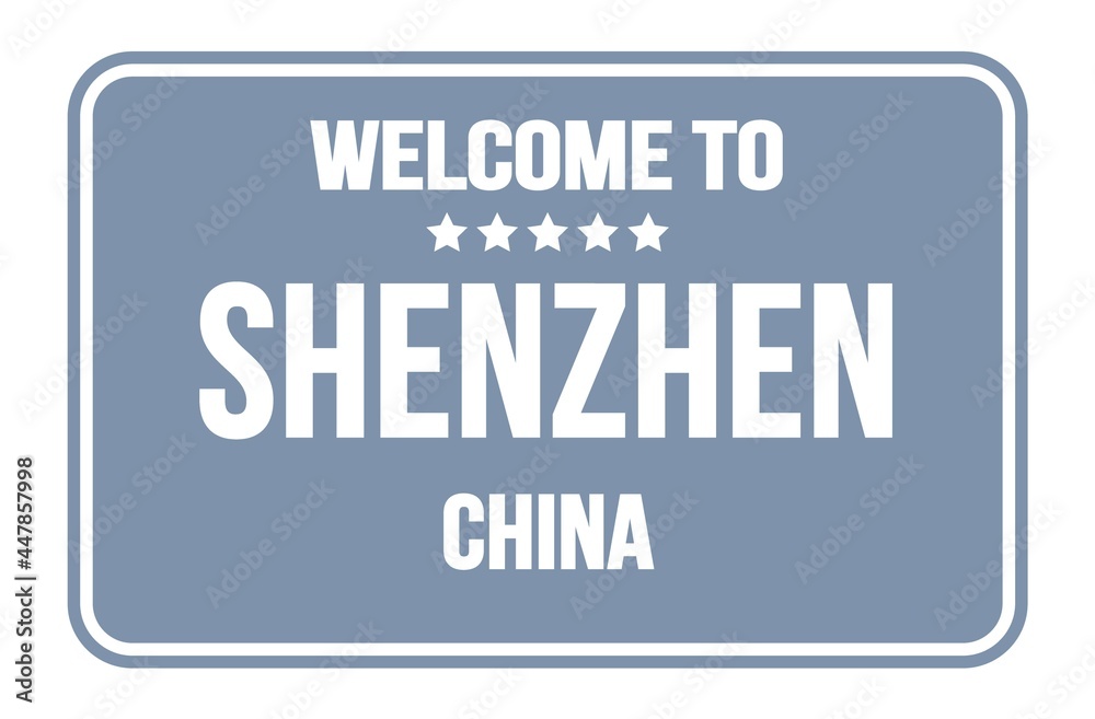 WELCOME TO SHENZHEN - CHINA, words written on gray street sign stamp