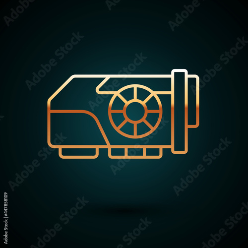 Gold line Video graphic card icon isolated on dark blue background. Vector