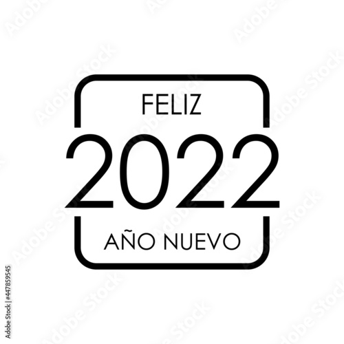 Banner con frase Feliz Año Nuevo 2022 en español en cuadrado con lineas en color negro