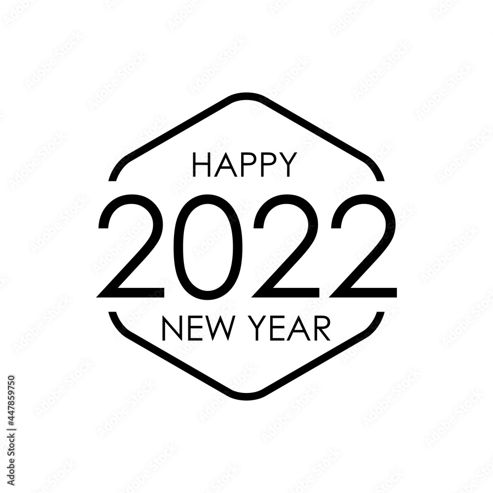 Banner con frase Happy New Year 2022 en hexágono con lineas en color negro