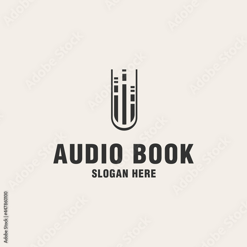 Audio book logo template on monogram style photo