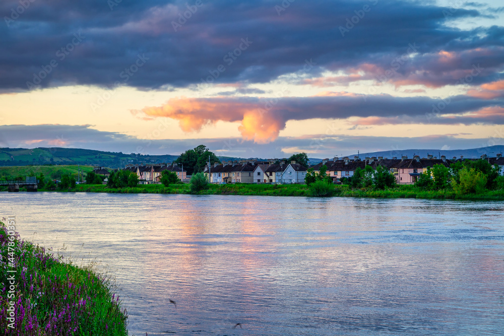 Sunset over the Shannon river in Limerick, Ireland