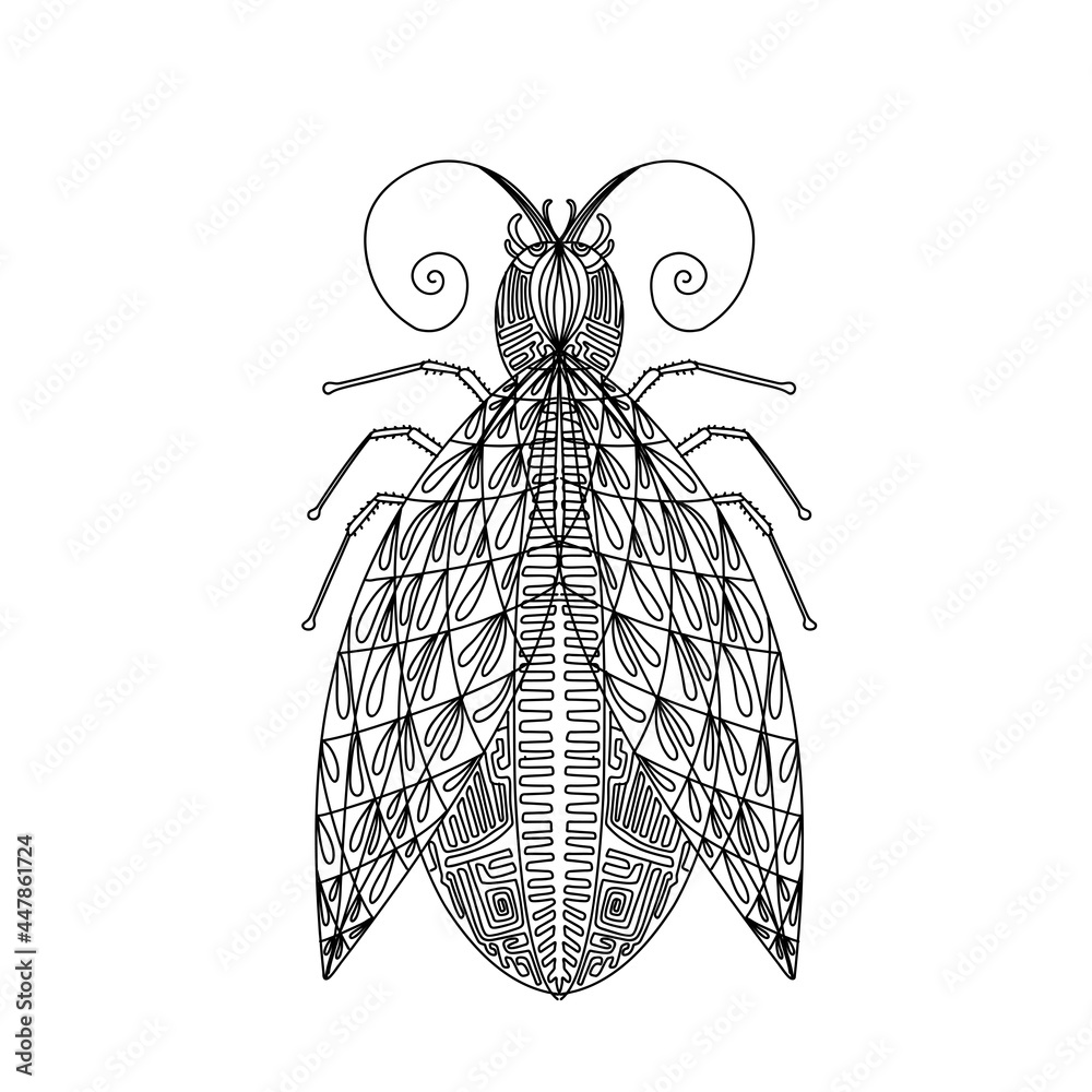 Happy Insect Outline Beautiful mockup for print design. Isolated background. Cute insects ...
