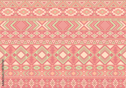 Ikat pattern tribal ethnic motifs geometric seamless vector background. Modern boho tribal motifs clothing fabric textile print traditional design with triangle and rhombus shapes.