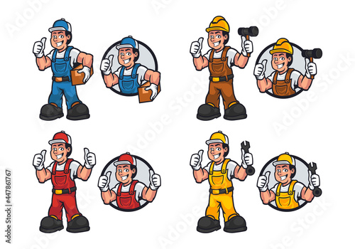 Set of engineers, handyman or technician isolated on white background.